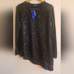 Apt 9 womens NWT black knit sequins sweater size L